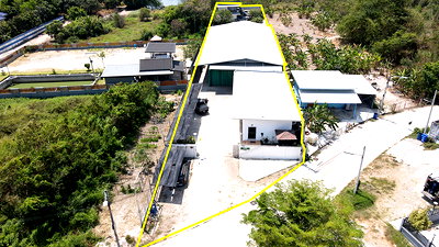 Factory for sale Wat Pa Wachira Banphot : Factory for sale with office and dormitory, located near Ban Bueng–Klaeng Road, Ban Bueng, Chonburi. Land size: 1 rai 120 sq.wah 940 sq.m.