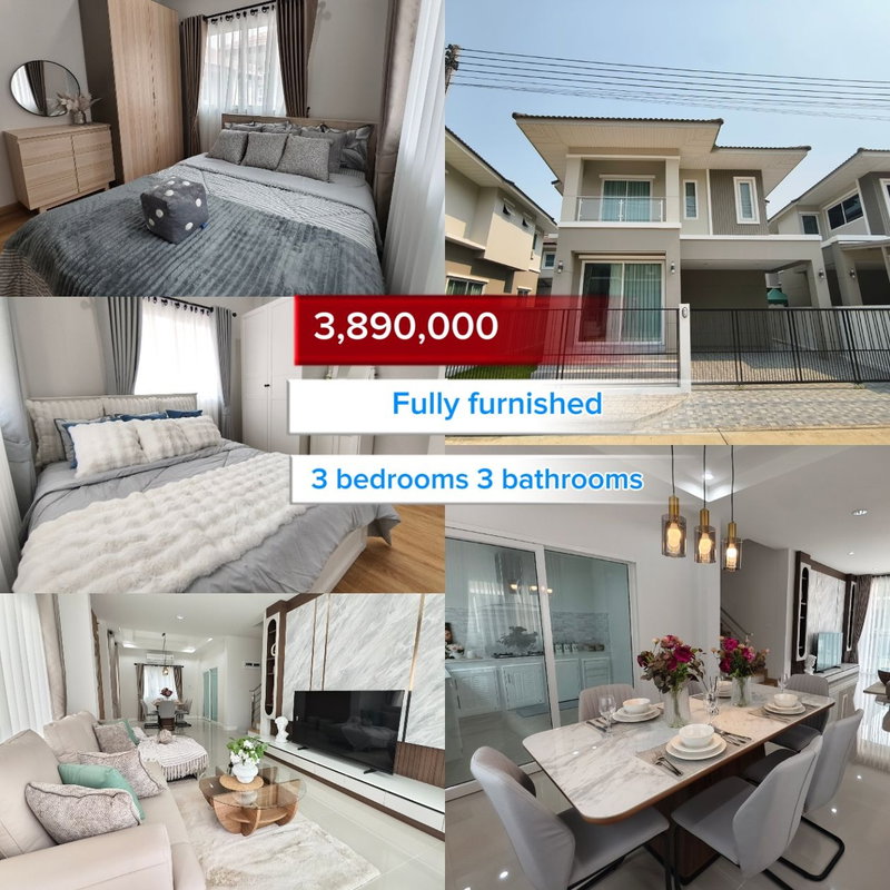 ขายบ้านแฝด : บ้านใหม่ ตกแต่งเฟอร์ฯทั้งหลัง พร้อมเข้าอยู่ 3.89 ล้านบาท ใกล้เมืองเชียงใหม่ ใกล้สนามบินเชียงใหม่ 