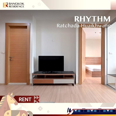 คอนโดให้เช่า :  เช่าคอนโด 🧡 RHYTHM Ratchada-Huaikhwang ใกล้ MRT ห้วยขวาง 1นอน 46ตรม 21k ห้องสวย เฟอร์ครบ 🧸 