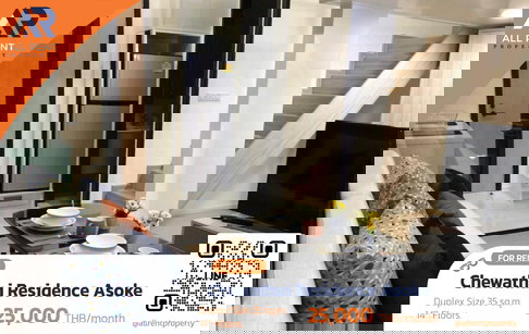 🔥 ปล่อยเช่า Chewathai Residence Asoke ใกล้ MRT พระราม 9 ห้อง Duplex เพดานสูง โปร่ง โล่ง อยู่สบาย