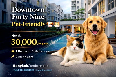 Condos for rent : 🍀🍀🍀 Pet-Friendly 🐶🐱 For Rent 📌 Downtown 49 Condominium 🚆 Near BTS Thonglor (Line: @rent2022) ✨ Ready to move in 🆔 Property Code: A11083