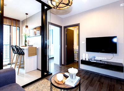 คอนโดให้เช่า : ว่างพร้อมอยู่ The base park east. 1นอน 30ตร.ม. Line id: @pfagent