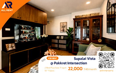 Condos for rent Pak Kret Nonthaburi : 🔥 Affordable 2-bedroom condo – 71 sq.m., 14th floor, near Pakkret Intersection