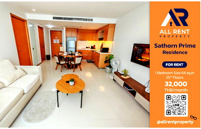 Condos for rent Robinson Bang Rak : 🔥 Urgent for rent! Sathorn Prime Residence, 1 bedroom, 25th floor, near BTS Chong Nonsi, convenient travel, only 32,000/month.