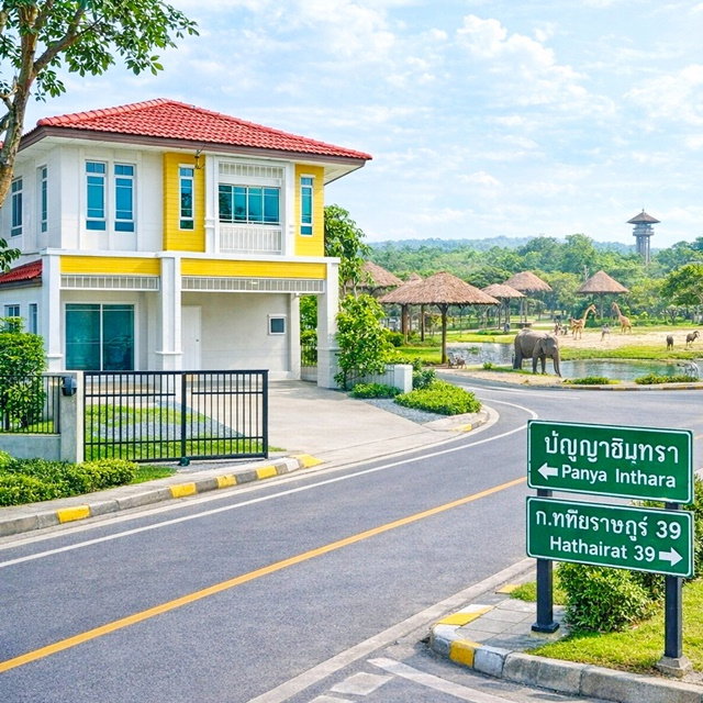รูป สาธิตพัฒนา 3นอน ซาฟารีเวิลด์ บ้านเดี่ยว 2 ชั้น 70 ตร.ว. 280 ตร.ม. เฟอร์ครบ ถนนปัญญาอินทราและทางด่วน หทัยราษฎร์39 บ้านเดี่ยวให้เช่า 3น้ำ - รูปที่ 1/8