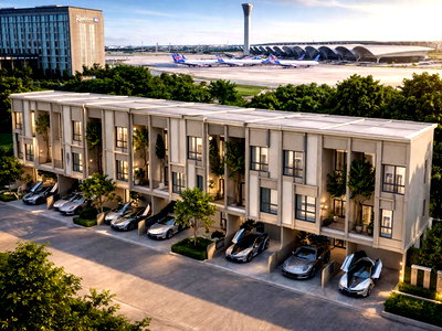 เช่าทาวน์โฮม ม.กรุงเทพสุวรรณภูมิ : จอดรถ2-3คัน สุวรรณภูมิ ARL ลาดกระบัง 900 ม. รอยัลลาดกระบังกอล์ฟ ทาวน์โฮม 3 ชั้น กว้าง 5.5 เมตร 3-4นอน 4 น้ำ 20 ตร.ว. 240 ตร.ม.