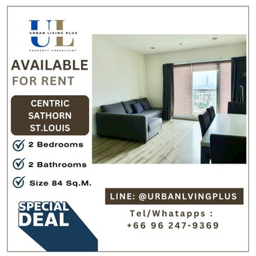 ( UL2604024 ) ✨Tel/Line 096-2479369✨FOR RENT Centric Sathorn St.louis Condo , 2 bedrooms, 2 bathrooms, furnished, Special Deal!!