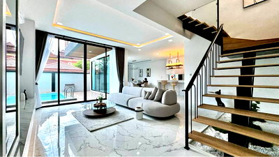 เช่าบ้านเดี่ยว บางละมุง ชลบุรี : ให้เช่า • วิลล่าใหม่นาจอมเทียน | 3 นอน | 90K | 400 ตร.ม. 