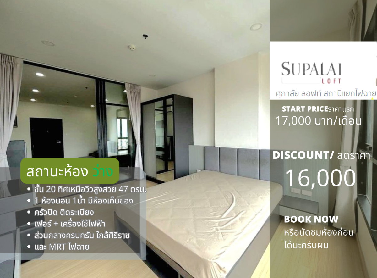 รูป สถานะห้อง ว่างครับผม  ให้เช่า**มีห้องเก็บของ และเครื่องซักผ้าฝาหน้า**Supalai Loft แยกไฟฉาย 1นอนแบบใหญ่สุด อยากให้สะดุดรัก **SN337.9 - รูปที่ 1/25