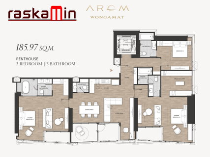 FQ🗺️KT0232🏖️3Bedroom 186sqm Floor PH🌊Sea view Furniture Package🦀AROM Wongamat Beach North Pattaya