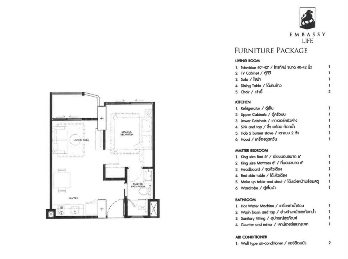 รูป คอนโด 1 ห้องนอน ขาย Embassy Life พัทยา ชั้น 9 ขนาด 35 ตร.ม. (ID 2457872) - รูปที่ 6/6