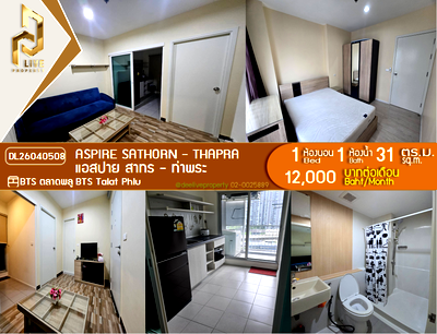 Condos for rent : DL26040508 Condo for rent, Aspire Sathorn - Thapra near BTS Talat Phlu, ready to move in, call urgently 0614453194 LineID @952jdxxk