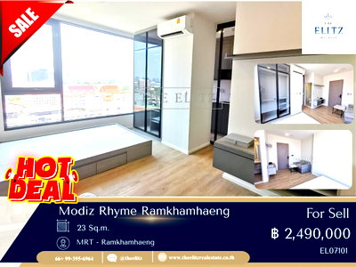ขายคอนโด : ✨ ลดแรงสุดในโครงการ! Modiz Rhyme Ramkhamhaeng ห้องมุม วิวดี พร้อมโอนทันที 💯