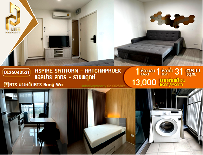 Condos for rent : DL26040531 Condo for rent, Aspire Sathorn - Ratchapruek near BTS Bang Wa, ready to move in, call urgently 0800343450 LineID @655ebbvc
