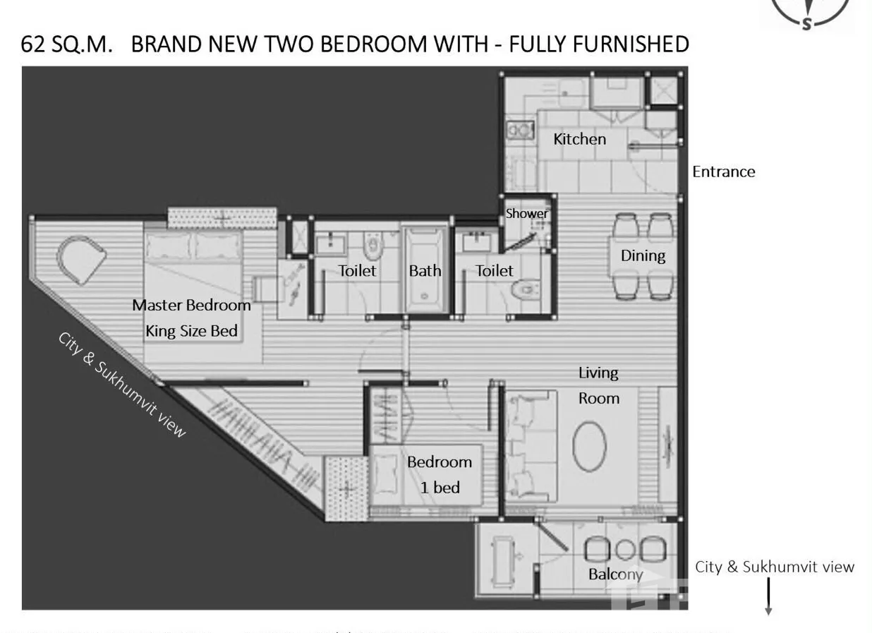 รูป คอนโดให้เช่า 2 ห้องนอน ในโครงการ เอช สุขุมวิท 43 6191085 - รูปที่ 11/12
