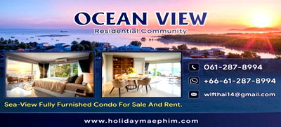 เช่าคอนโด ระยอง : Call : 061-287-8994 Ocean View Residential Community แหลมแม่พิมพ์ ระยอง, คอนโดวิวทะเล วิวสวน ระเบียงใหญ่ มีหลายขนาด หลายห้องให้เลือก