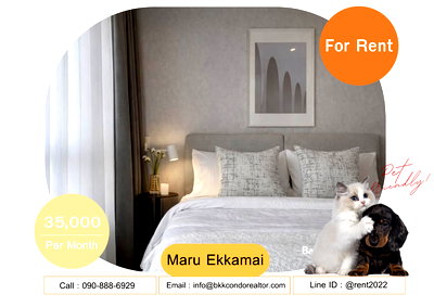 Condos for rent : 🐶🐱 Pet Friendly Condo For Rent 📍 Maru Ekkamai 2 🌹🌹 (Line: @rent2022) | Near BTS Ekkamai  ✨ Ready to move in! ✨ 📌 Ref Code: A11106