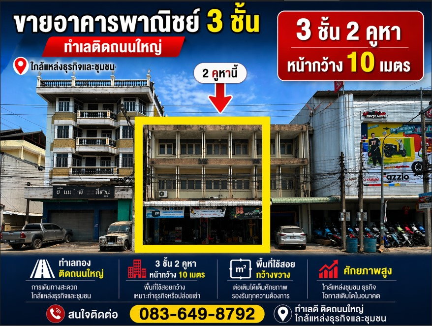 รูป ขายอาคารพาณิชย์ ถนนหน้าเมือง ขอนแก่น เนื้ิอที่ 103.1 ตร.ว. 2 คูหา 3 ชั้น ใจกลางเมือง เหมาะเปิดร้านค้า โชว์รูม สำนักงาน หรือคลินิก - รูปที่ 1/5