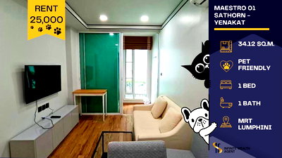 คอนโดให้เช่า : 🏙️ ปล่อยเช่า Maestro 01 Sathorn - Yenakat | ห้องสวย โทนอบอุ่น เลี้ยงสัตว์ได้! 🐶🐱 ทำเลสาทร-เย็นอากาศ ใกล้เมือง แต่ได้ความสงบ เป็นส่วนตัว 🌿✨