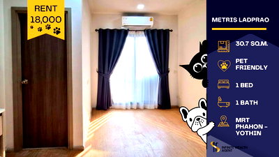 Condos for rent : ⏰Special Type and Extra-Wide Balcony. Hurry before gone!, Pet-friendly condo 🐶🐱Metris Ladprao, 1 bedroom, comfortable living, close to the MRT 🚆