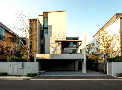Houses for rent Bangkok : RS5925 For Rent: VIVE Luxury House, Krungthep Kreetha. Modern design, fully functional, with private elevator.