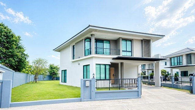 รูป ตรงปก! สามโคก-ปทุมธานี บ้านเดี่ยว 3-4นอน 4แอร์ 3 น้ำ 2 ชั้น 52 ตร.วา.210 ตร.ม.โกลบอลเฮ้าส์ 800 ม. บ้านหัวมุม แม็คโคร ปทุมธานี 900 ม - รูปที่ 1/8