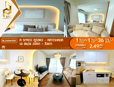 Condos for sale : DL26041120 Condo for sale, A Space Asoke - Ratchada near MRT พระราม 9, ready to move in, call urgently 0614453194 LineID @952jdxxk