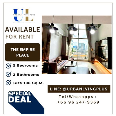 Condos for rent : ( UL2508115 )✨Tel/Line 096-2479369✨ , FOR RENT THE EMPIRE PLACE 2 bedroom 2 bathroom Size 108 Sq.M. Rare Item, Duplex room✨
