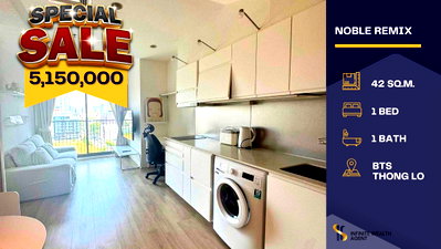 Condos for sale : Noble Remix ✨ Direct BTS Thong Lo access 🚈 Open view with skytrain view 🌆 Bathtub + fully furnished 🛋️ Selling 5.15M 💸 Skywalk connected 🚶♂️