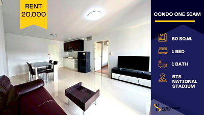 Condos for rent : Condo One Siam ✨ Renovated room near BTS National Stadium 🚈 Big unit, open view 🌆 Fully furnished, ready to move in 🛋️ Rent 20,000 THB 💸
