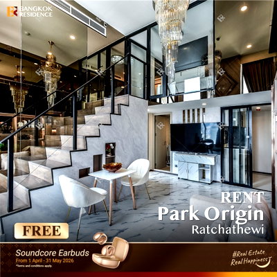 คอนโดให้เช่า : เช่าคอนโด 🌌 Park Origin Ratchathewi, Duplex 2นอน 65ตรม 60k แต่งสวย ชั้นสูง 💜 ใกล้ BTS ราชเทวี   