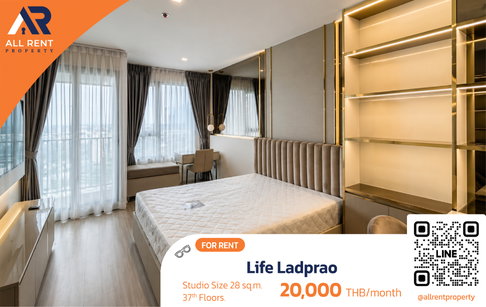 🔥 For Rent: Life Ladprao Condo, near Central Ladprao. Studio room, high floor, beautiful view, next to BTS Ha Yaek Ladprao station.