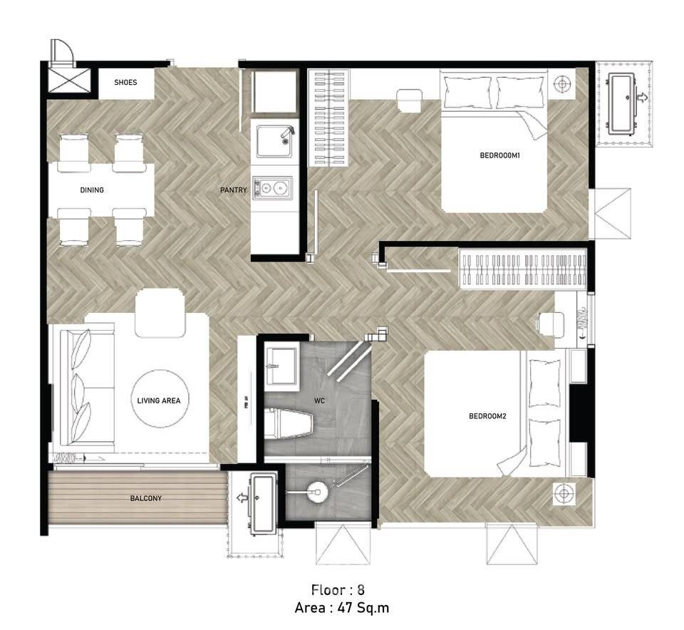 รูป คอนโด 2-ห้องนอน ที่ ฟินน์ อารีย์ ใกล้ BTS อารีย์ (ID 2854113) - รูปที่ 3/12