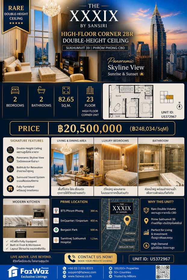 picture Rare Double-Height 2BR | High Floor Skyline | BTS Phrom Phong 300m [U5372967] - 19/19