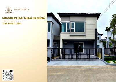 Twin houses for rent Suwannaphum International Airport : House for rent 🔥 Grande Pleno Mega Bangna 🔥 3 bedrooms, 3 bathrooms, fully furnished and equipped with appliances. Near Mega Bangna.