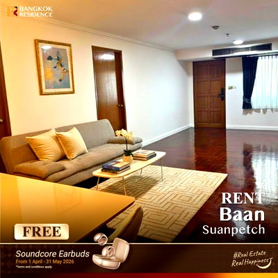 Condos for rent Sukumvit 39 : Rent Condo 💎 Baan Suanpetch, 3BR 135 sq.m. 60K 🤎🏠 Extra Spacious Warm Homey Feel, Near BTS Phrom Phong  