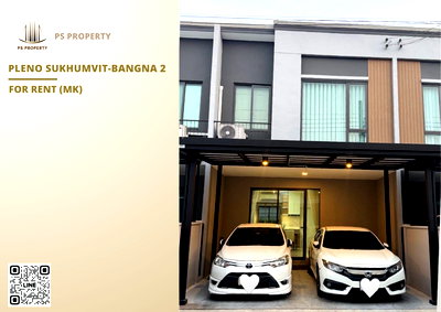 Townhouses for rent เทสโก้โลตัส บางพลี : Townhouse for rent ✨ Pleno Sukhumvit-Bangna 2 ✨ 3 bedrooms, 2 bathrooms, fully furnished and equipped with appliances.