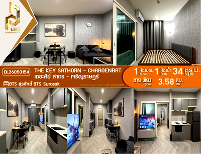 Condos for sale : DL26050154 Condo for sale, The Key Sathorn - Charoenrat near BTS Surasak, ready to move in, call urgently 0614453194 LineID @162cjixi