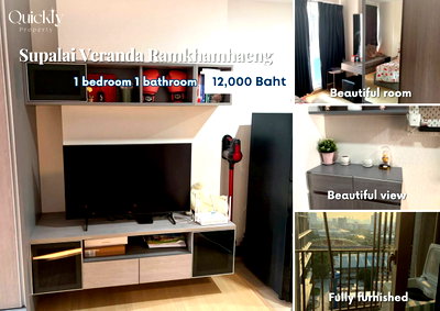 Condos for rent : Supalai Veranda Ramkhamhaeng | Price 12,000 THB | Beautiful room, great location, fully furnished, ready to move in.