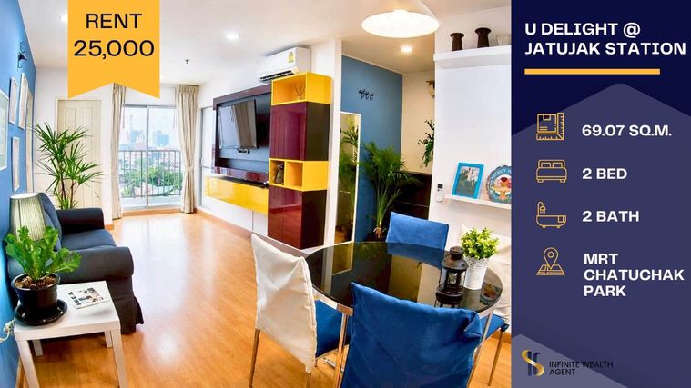 💙 U Delight @ Jatujak Station 🛋️2Bed ห้องกว้าง แต่งอบอุ่น✨เฟอร์ครบ พร้อมอยู่ 🚆ใกล้ BTS/MRT 💖25,000.-