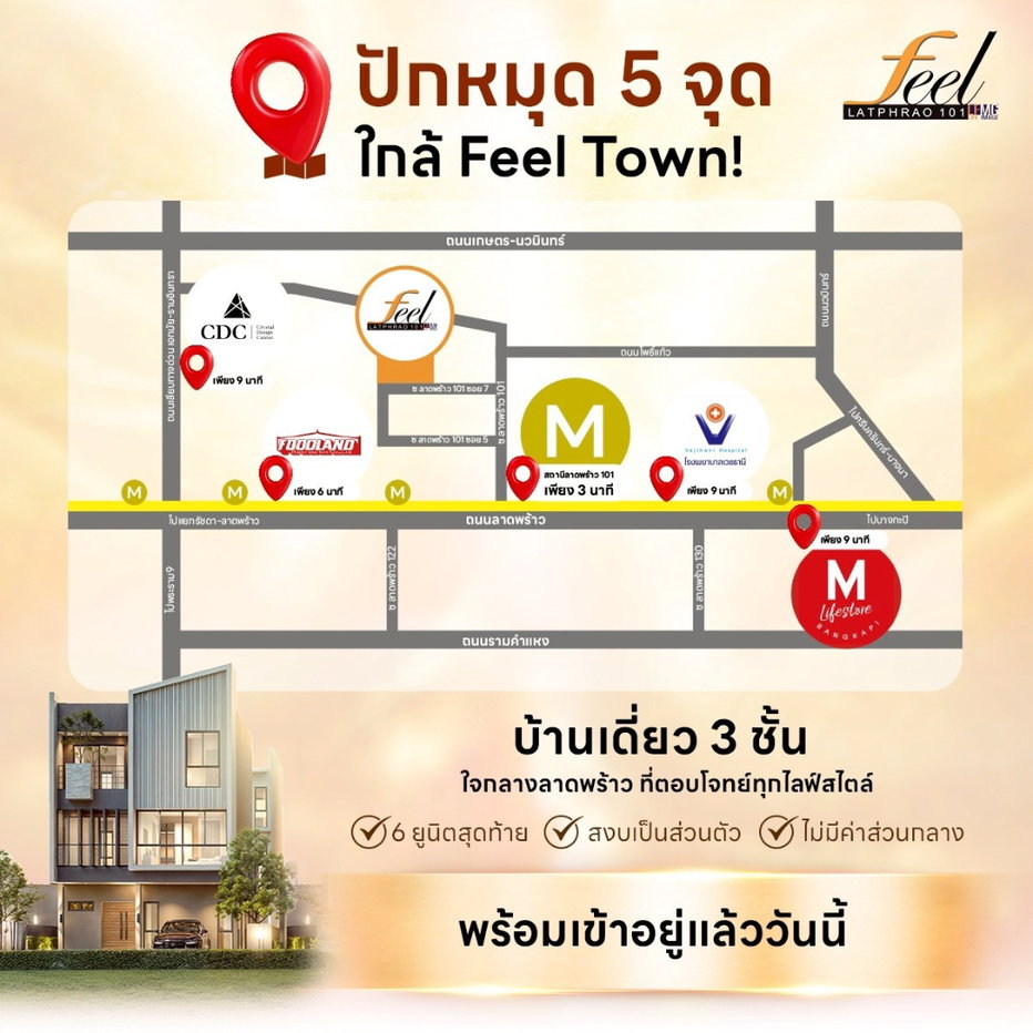 รูป Feel Town Lat Phrao101 บ้านเดี่ยว3ชั้น ตั้งอยู่บนทำเลศักยภาพ เดินทางเข้าออกสะดวก ใกล้รถไฟฟ้า - รูปที่ 26/26