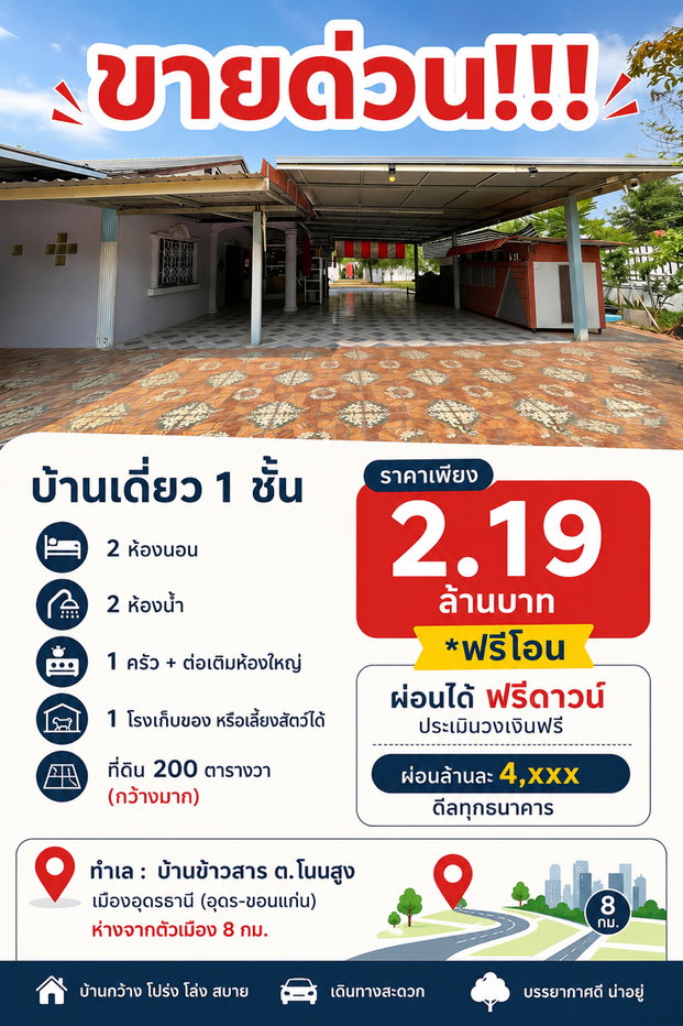 รูป บ้านเดี่ยวเมืองอุดรธานี บ้านข้าวสาร โนนสูง (อุดร-ขอนแก่น) - รูปที่ 2/13