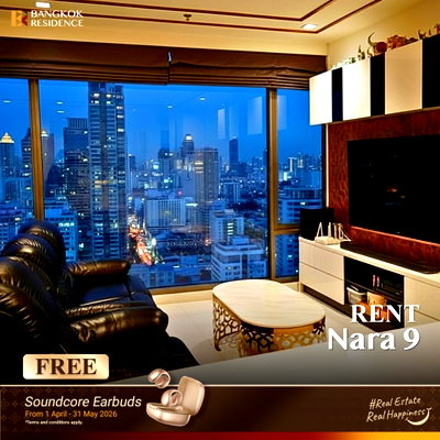 Condos for rent : Rent Condo 🌃 Nara 9, 2-br 78sq.m. 45k🌠 Breathtaking City Vista near BRT Akhan Songkhro 