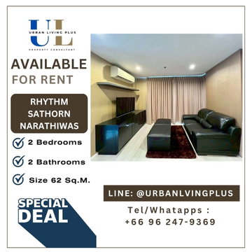 ( UL2605131 ) Tel/Line 096-2479369 ✨ ให้เช่า ริทึ่ม สาทร-นราธิวาส✨2 ห้อนอน 2 ห้องน้ำ ขนาด 62 ตรม. ห้องสวย ราคาดีที่สุดๆ !!!
