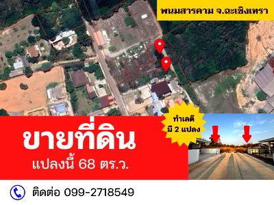 ที่ดิน พนมสารคาม ฉะเชิงเทรา : ขายถูกที่ดิน 60-69 ตร.ว. แปลงละ500,000 ฉะเชิงเทรา