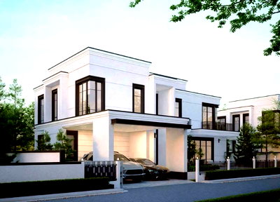 Houses for sale Chonburi : Luxury Modern Classic house for sale, elegant and contemporary, in French style.