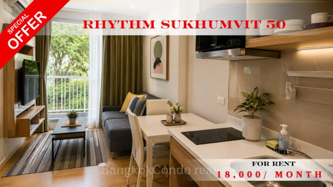 🚆✨ Prime Condo Location For Rent 📌 Rhythm Sukhumvit 50  (Line: @rent2022) | Near BTS On Nut    ✨Ready to move in | Great price! ✨   📌 Code: A03773