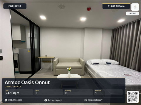 For Rent: Atmoz Oasis Onnut | 1 Bed, 24.1 sq.m. | Move-in Ready | 11,000 THB