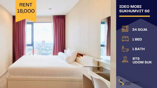 รูปภาพ 🏙️ High-floor unit at Ideo Mobi Sukhumvit 66 ✨ Cozy vibe, open view, fully furnished & near BTS Udom Suk 💖 Ready to move in!