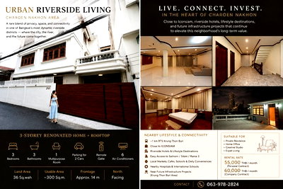 เช่าบ้านเดี่ยว ถนนสาทรใต้ : Detached House + Rooftop 3-Storey Renovated Home Charoen Nakhon Area